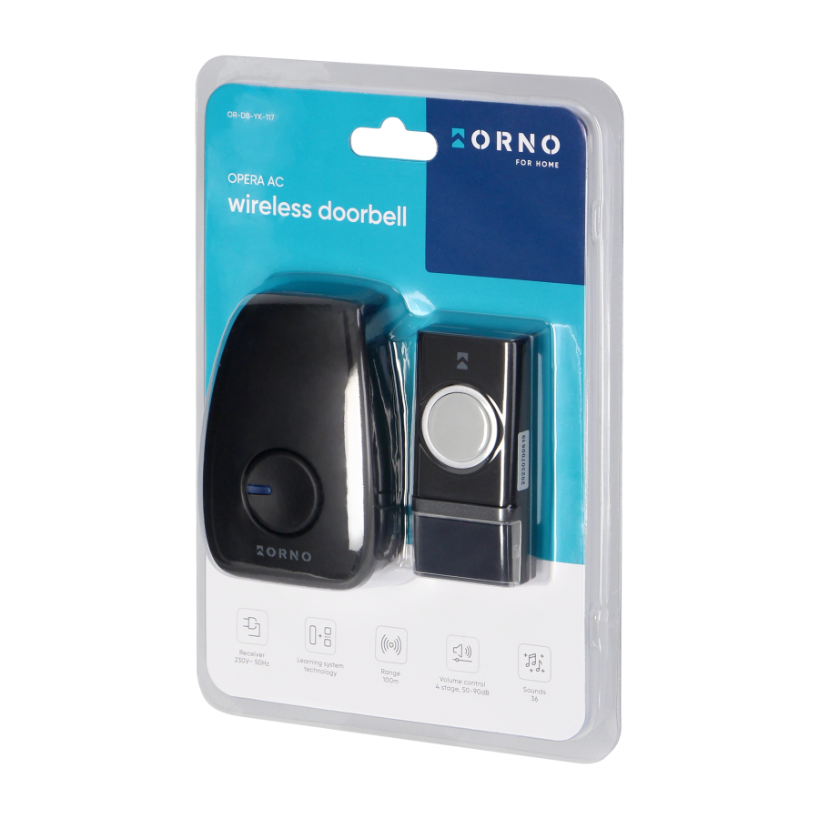 OPERA AC wireless mains-powered doorbell with learning system, 48 sounds, 100m